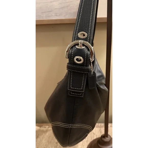 Y2K‎ Coach Soho Black Leather Medium Hobo Tassel Shoulder Bag 8A03 - Picture 7 of 16